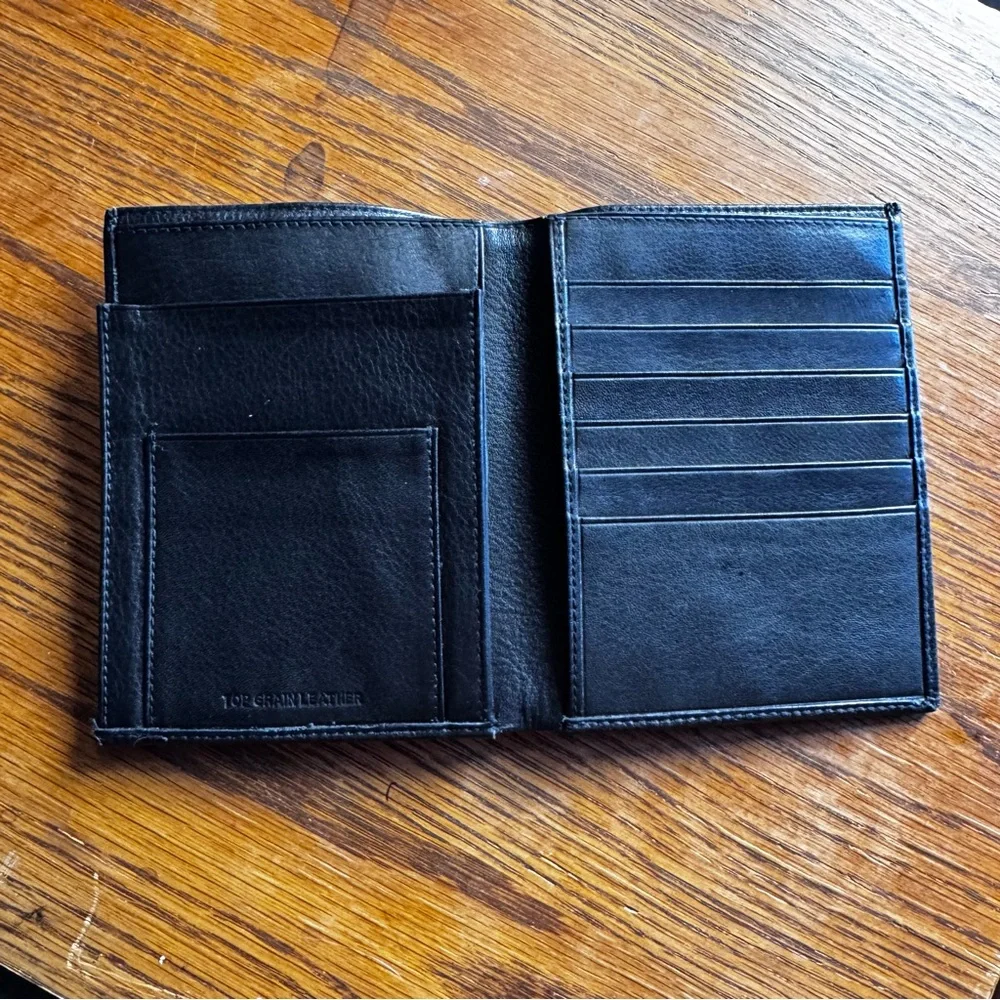 Top grain leather black bifold wallet